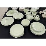 Johnson Brothers 'Green Dawn' part dinner service comprising two teapots, milk jug and sugar bowl,