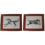 Pair of large Indian School rubbing pictures of horses,  unsigned, on paper with fold lines, both