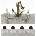Decorative gilt cast metal three sconce  candelabra, with leaf cast central support and scroll