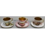 Royal Worcester porcelain coffee cup and saucer by Jas Stinton (restored), depicting gamebirds in a