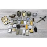 Collection of cigarette lighters to include Ronson, Zippo, Calibri etc.; also selected table