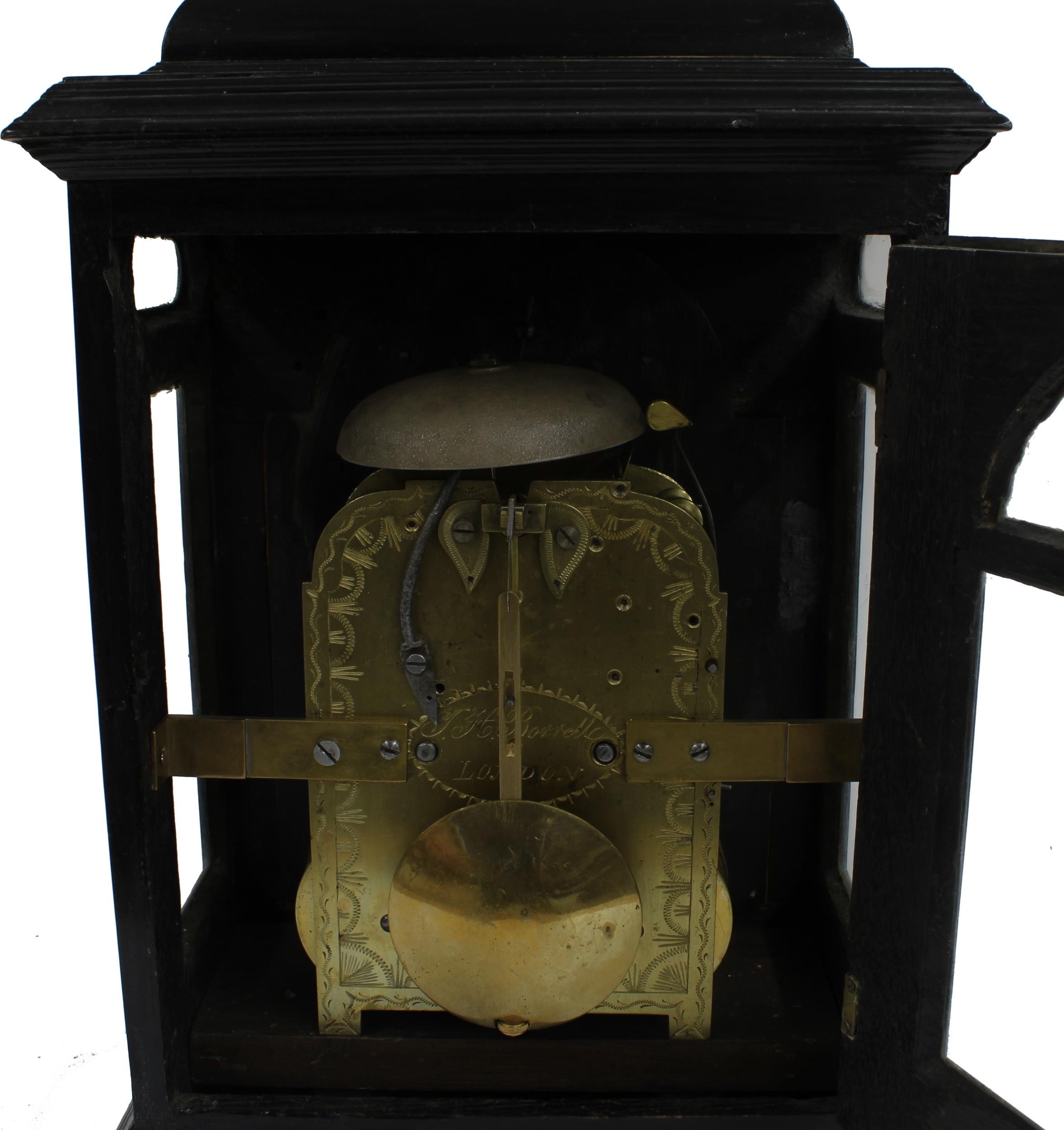 English ebonised double fusee bracket clock, the 7" brass arched dial signed J.H. Borrell, London on - Image 3 of 4