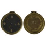 Royal Navy chronometer deck watch, the 2.75" black dial with two subsidiary dials and within a brass