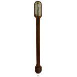 Light oak stick barometer, the scale signed F. Rowe, GT. Marlow, over a flat trunk with recessed