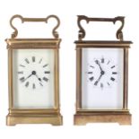 French carriage clock timepiece, within a corniche style brass case with single repeating rosette