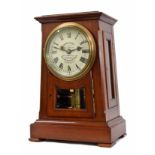 Mahogany single fusee Patent mantel clock with electrical contacts, the 6.75" white dial signed