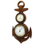 Marine inspired clock/barometer, the principal 5" barometer dial inscribed London Stereoscopic