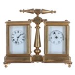 Contemporary carriage clock style timepiece and barometer desk compendium, within corniche brass