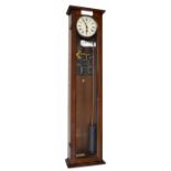 Synchronome electric master clock, the 6.5" silvered dial within a mahogany glazed case, 50.5"