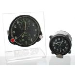 Russian Soviet era MIG 29 chronograph clock, the 3" black dial with two subsidiary dials,