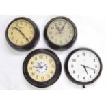Three various 8" Bakelite cased electric wall dial clocks with centre second sweep hands, two by