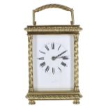 Large carriage clock timepiece, the dial plate indistinctly signed ....plin, London, within an