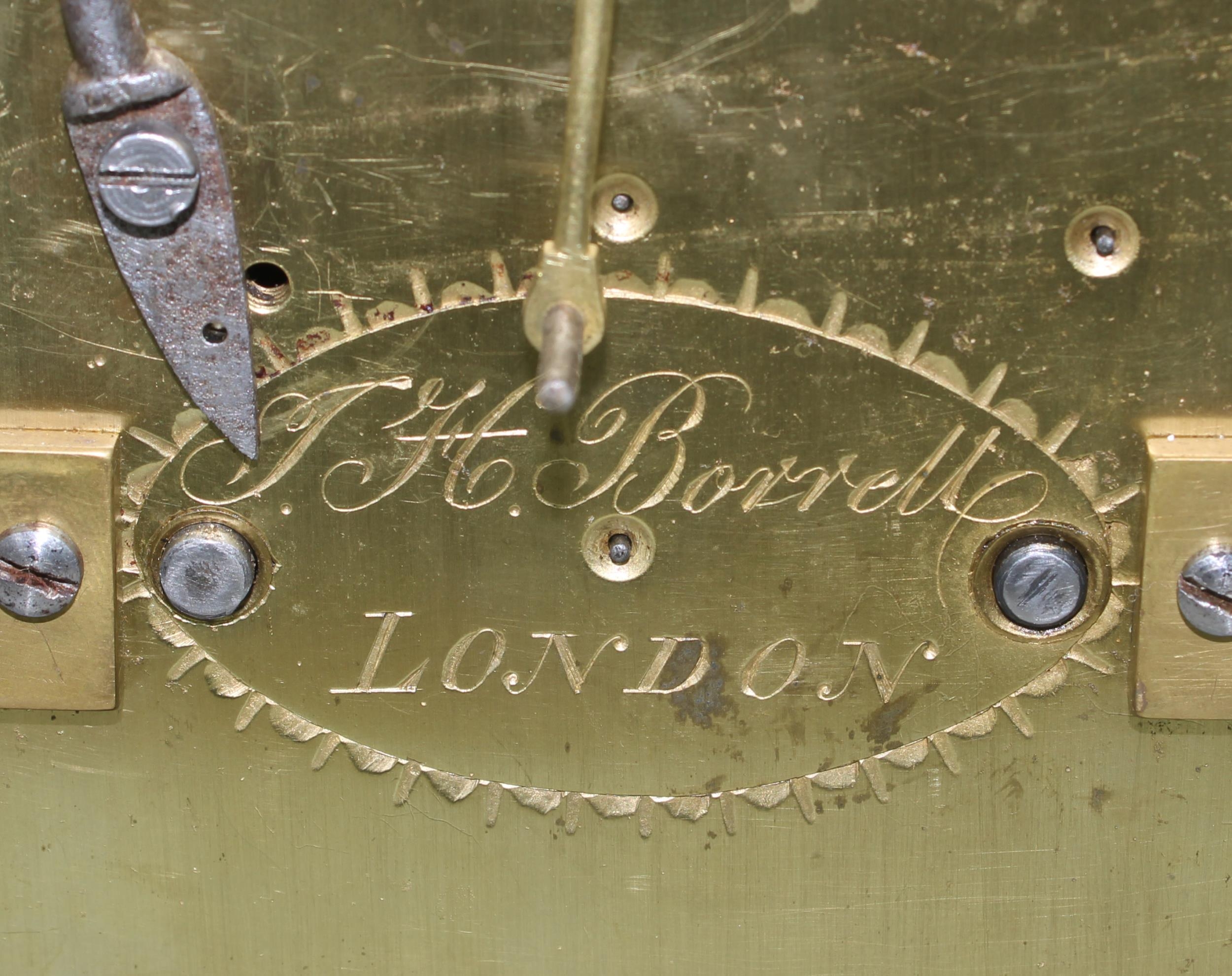 English ebonised double fusee bracket clock, the 7" brass arched dial signed J.H. Borrell, London on - Image 4 of 4