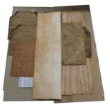 Useful quantity of old veneers, including burr walnut, Madrona, fiddle back sycamore, red