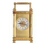 Attractive French carriage clock striking on a gong, the 1.75" silvered chapter ring with Arabic