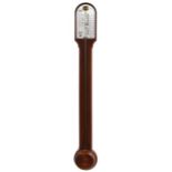 Mahogany stick barometer, the silvered scale signed Short & Mason over a recessed tube to the