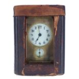 French carriage clock timepiece with alarm, fitted with a bell beneath the base, the principal and