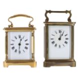 Duverdry & Bloquel carriage clock timepiece within a corniche brass case, 5.75" high; also another