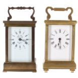 L'Epee carriage clock timepiece with eleven jewel movement, within a plain stepped brass case, 6.25"