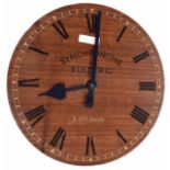 Large electric slave dial wall clock, the 30" wooden dial signed Synchronome Electric, London