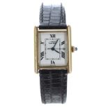 Must de Cartier silver gilt tank wristwatch, reference no. 2413, serial no.6309xxxx, quartz, black