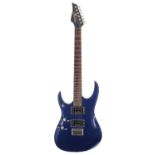 Maverick F-1HT left-handed electric guitar; Body: metallic blue finished alder, impact dings;