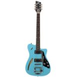 2016 Duesenberg Caribou semi-hollow body electric guitar; Body: sky blue finished top, black