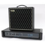 Vox Pathfinder 15 EXR guitar amplifier; together with a Carlsbro Marlin X-150 power module amplifier