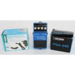 Boss CS-3 Compression Sustainer guitar pedal with Boss PSA-240 PSU; also a Maplin AC/DC adapter