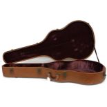 1950s Gibson four latch guitar hard case with purple interior and brown exterior, with 17" lower