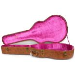1950s Gibson five latch archtop hard case, with brown exterior and pink interior, with 17" lower