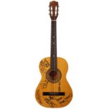 Saxon - autographed Encore nylon string guitar signed by members of Saxon to the front