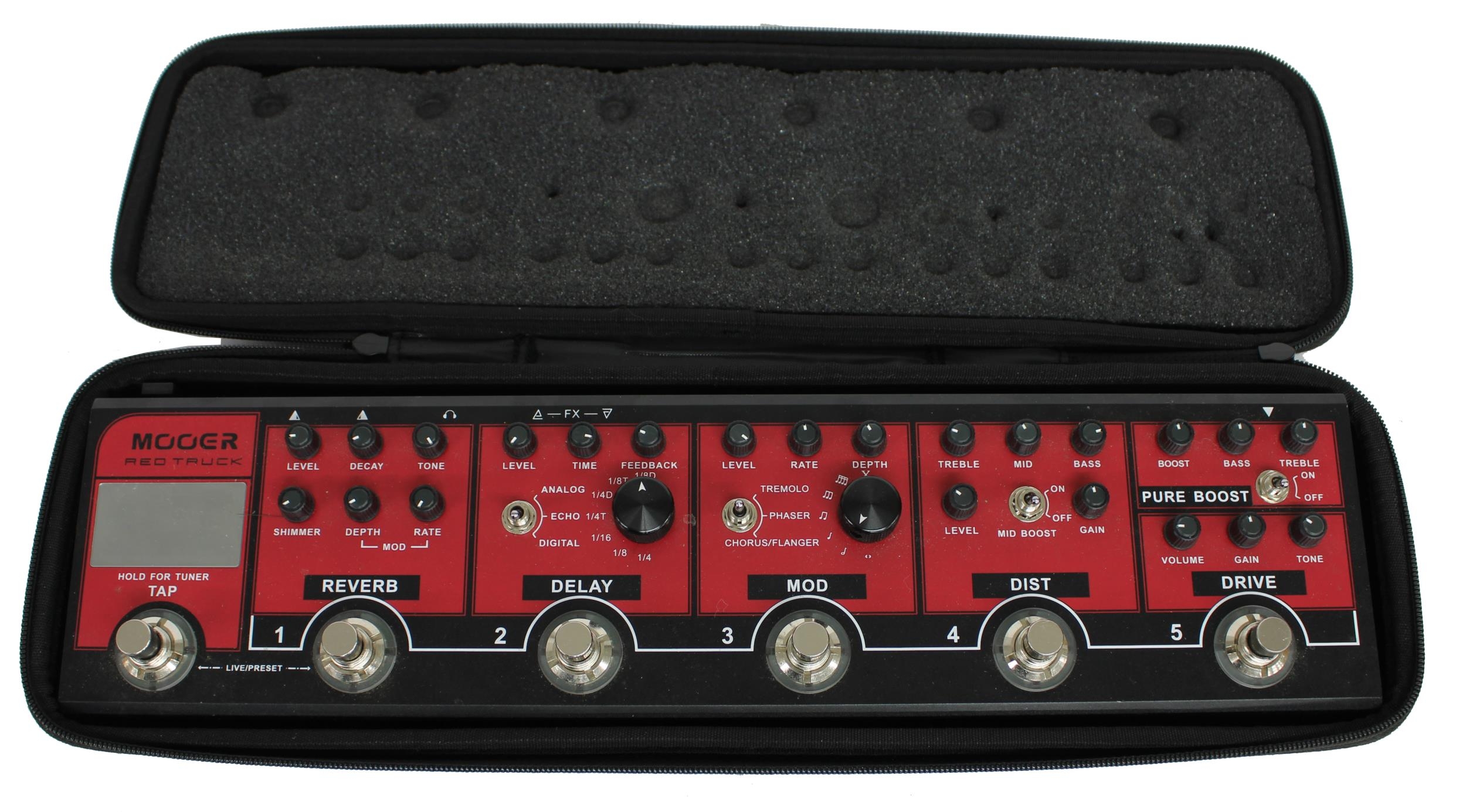 Mooer Red Truck multi-effects guitar pedal, with original case