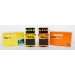 Boss OS-2 Overdrive/Distortion guitar pedal, boxed; together with a Boss DS-2 Turbo Distortion