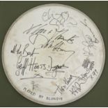 Blondie - used and autographed Remo Falams Super Series snare drum skin, signed by Blondie,