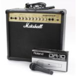 Marshall Valvestate VS30R guitar amplifier; together with a Roland DR-10 dynamic microphone