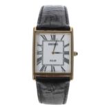 Seiko Solar Tank gold plated gentleman's wristwatch, reference no. V115-0bO0, white dial, black