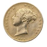Victorian 'Young Head' shield back 1870 half sovereign coin, 4gm
