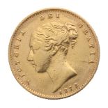 Victorian 'Young Head' shield back 1872 half sovereign coin, 4gm