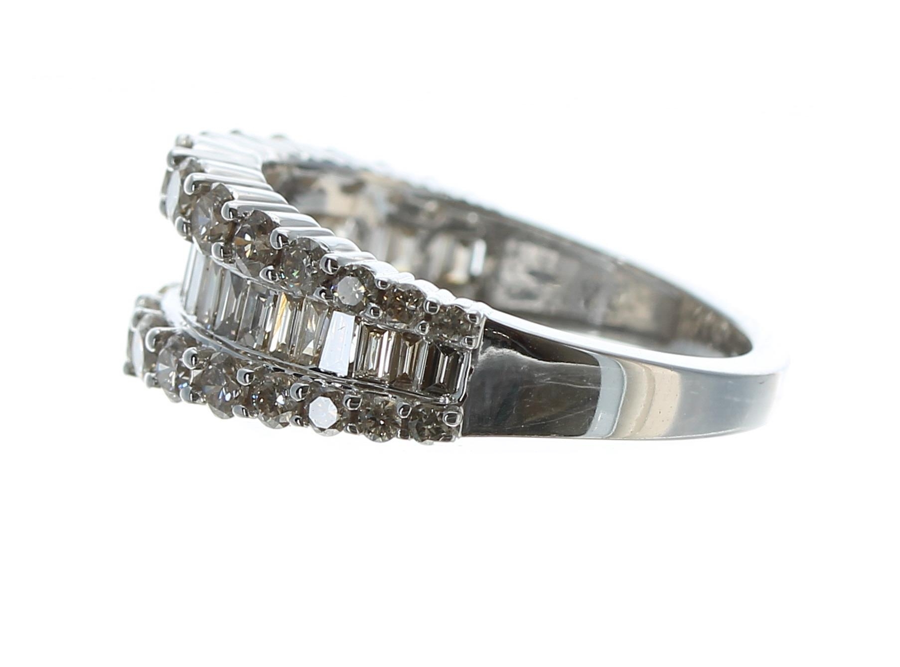 Modern 18ct white gold diamond band ring, round brilliant and baguette-cuts, 1.90ct approx in total, - Image 2 of 3