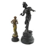 Early 20th century spelter figure modelled as a standing lady playing a violin, entitled 'La