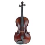 Interesting viola circa 1840, unlabelled, the two piece back of faint broad curl with similar wood