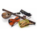 Old Neapolitan mandolin labelled Domenico Zanoni... Napoli; also a contemporary violin with bow,