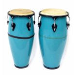 Good pair of Pearl Percussion Primero series tom-toms, with turquoise barrel bodies and 11" diameter