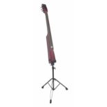 Dean electric double bass, burgundy finish, with folding stand and within a fitted case