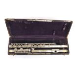 Silver plated Boehm system flute, stamped Ate, Bonneville, Paris, 2067, made circa 1895, length 67.