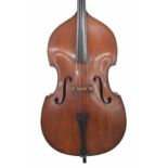 Good German double bass circa 1900, with Fawcett low C and brass foliate engraved machine heads,