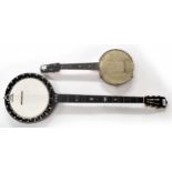 Barnes and Mullins five string banjo branded to the back of the headstock with Patent Mute Sole