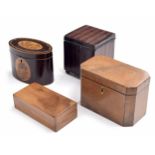 Georgian walnut tea caddy, the hinged cover enclosing a paper lined open interior, with caned