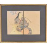 Japanese School - portrait of a figure in traditional dress riding a deer, signed watercolour on